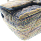 Chanel Mini Quilted Chain Shoulder Bag Back Single Flap Denim Multicolor Navy — view 5