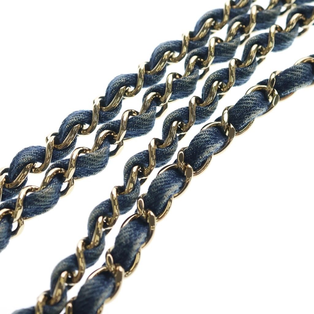 Chanel Mini Quilted Chain Shoulder Bag Back Single Flap Denim Multicolor Navy — view 7