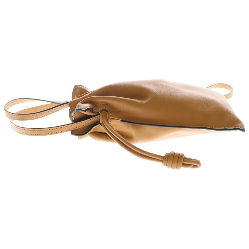 Loewe Flamenco Pocket Leather Logo Embossed Drawstring Bag Brown — view 3