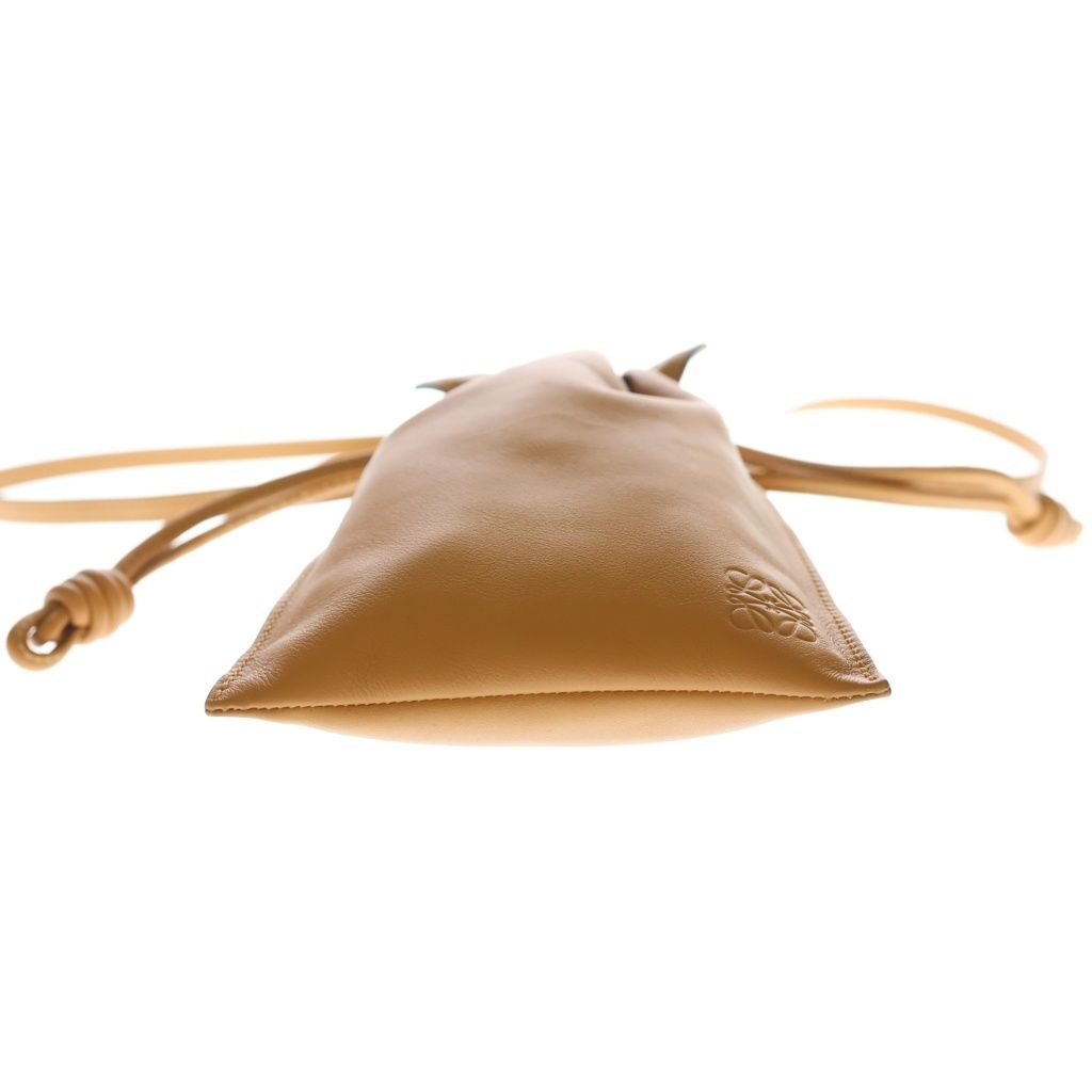 Loewe Flamenco Pocket Leather Logo Embossed Drawstring Bag Brown — view 4
