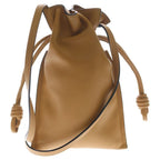 Loewe Flamenco Pocket Leather Logo Embossed Drawstring Bag Brown — view 2