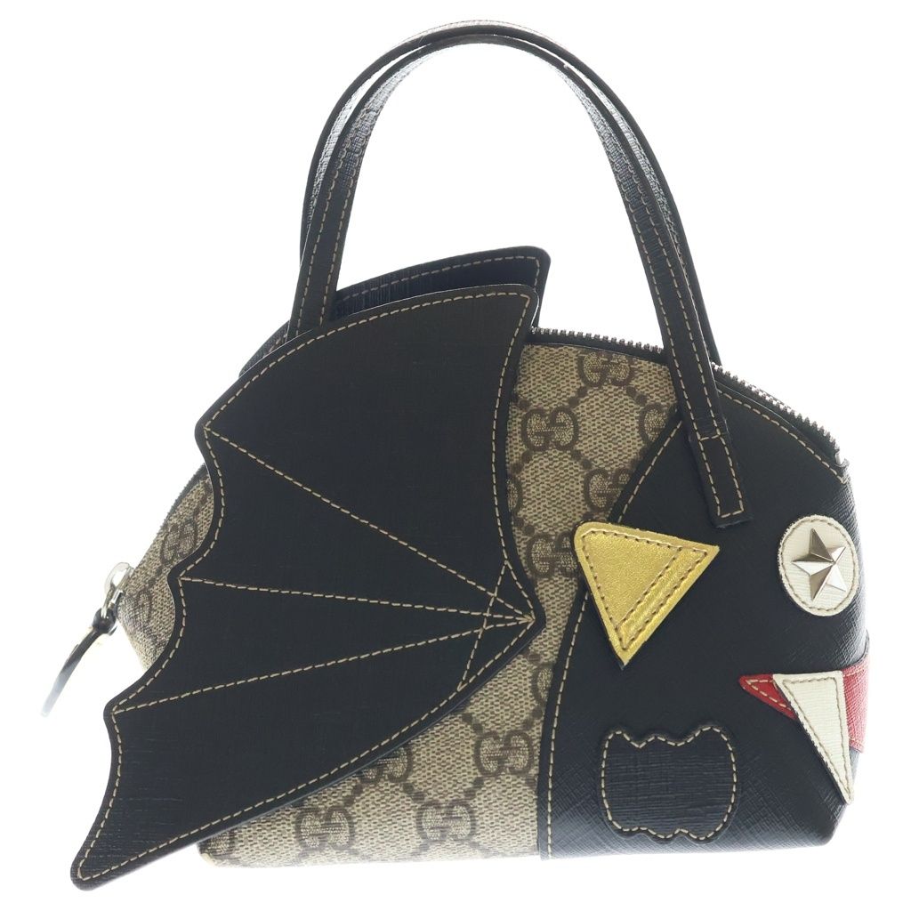 Gucci Children's GG Supreme Handbag Black Beige Leather Silver — view 2