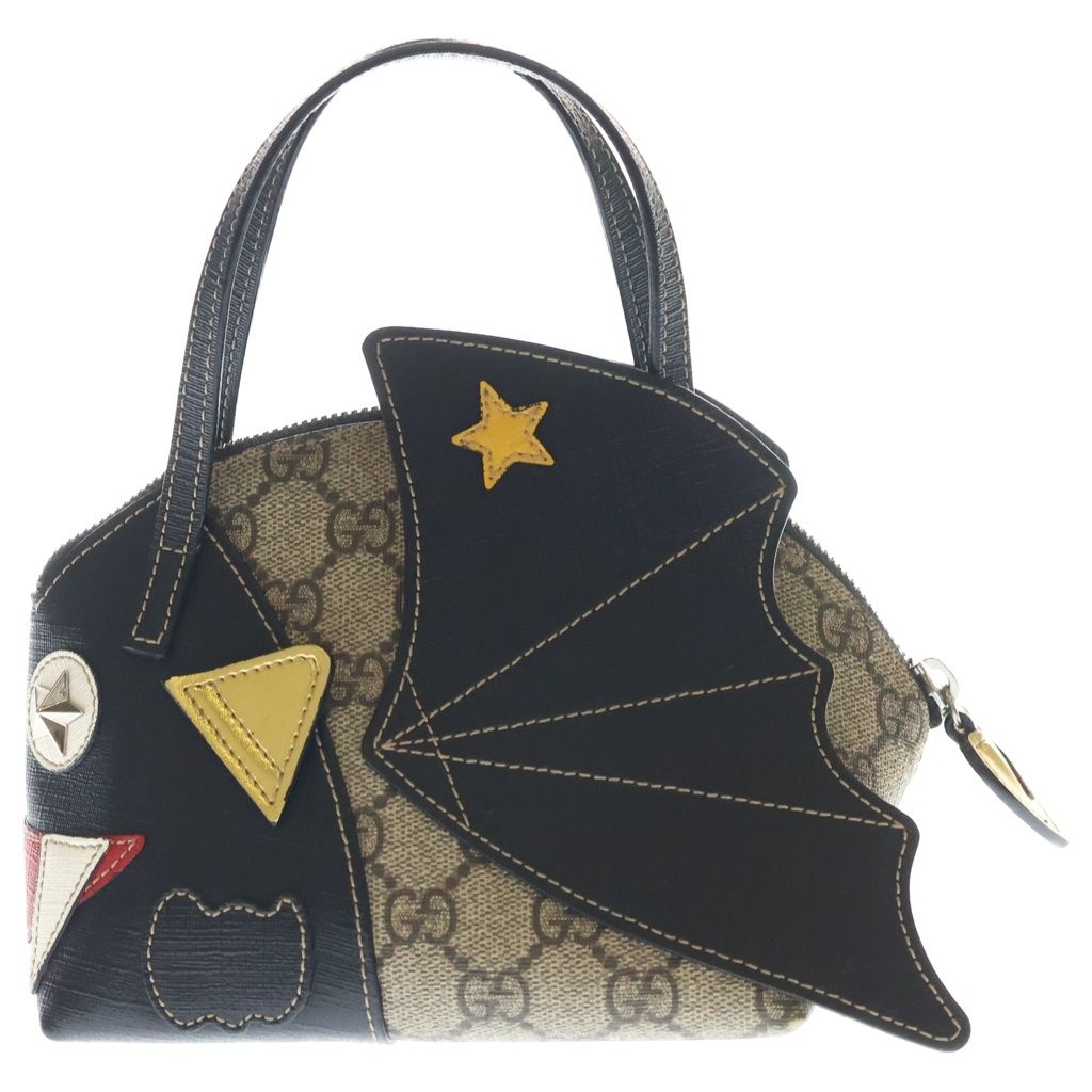 Gucci Children's GG Supreme Handbag Black Beige Leather Silver
