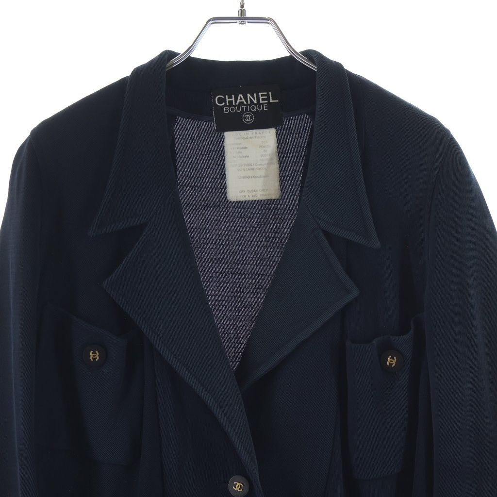 Chanel Boutique Vintage Wool Jacket CC Logo Button Navy — view 3
