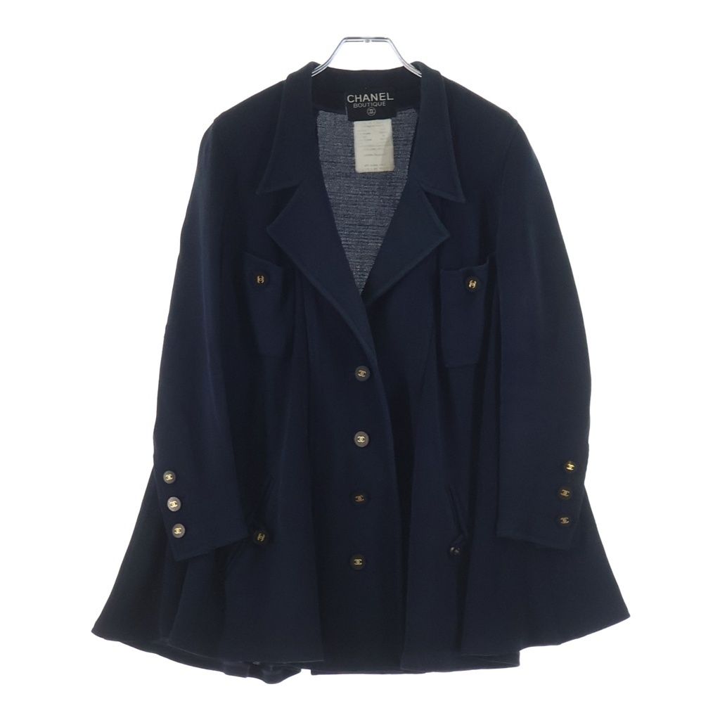 Chanel Boutique Vintage Wool Jacket CC Logo Button Navy