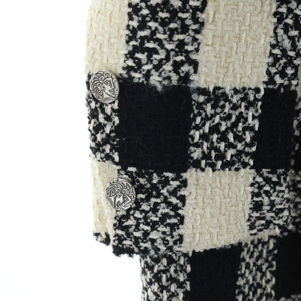 Chanel Tweed Block Check Double Coat White Black — view 5