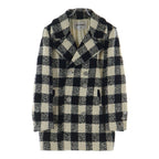 Chanel Tweed Block Check Double Coat White Black