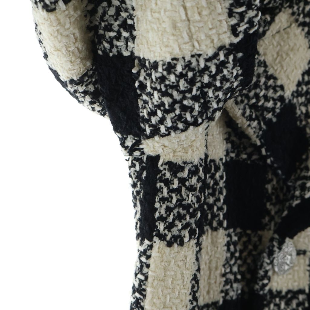 Chanel Tweed Block Check Double Coat White Black — view 6