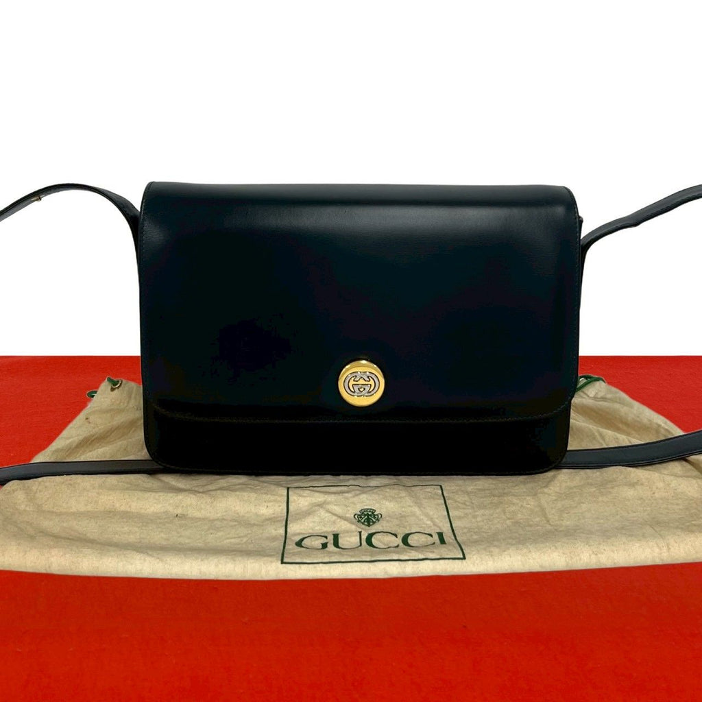 Gucci Vintage GG Logo Leather Mini Shoulder Bag Pochette Navy