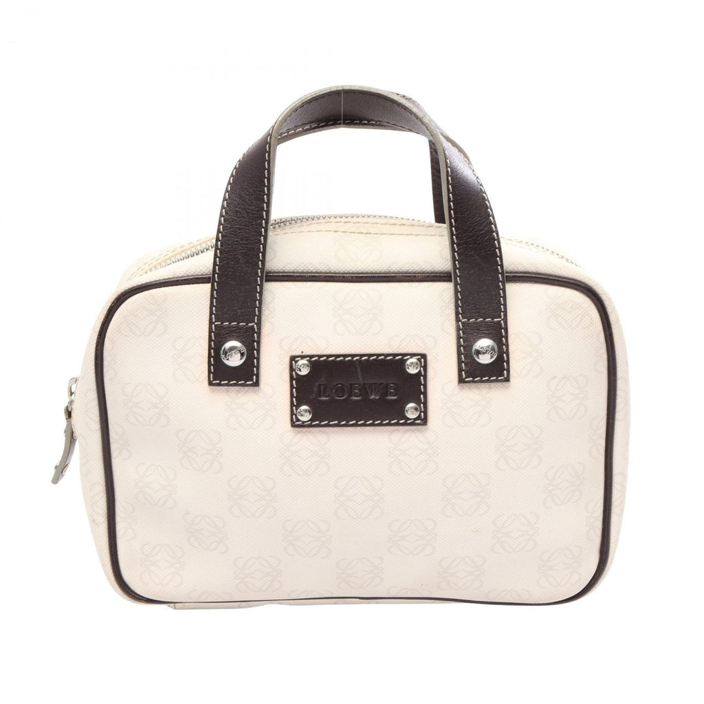 Loewe Handbag Anagram Mini White Dark Brown Canvas Leather Repeat