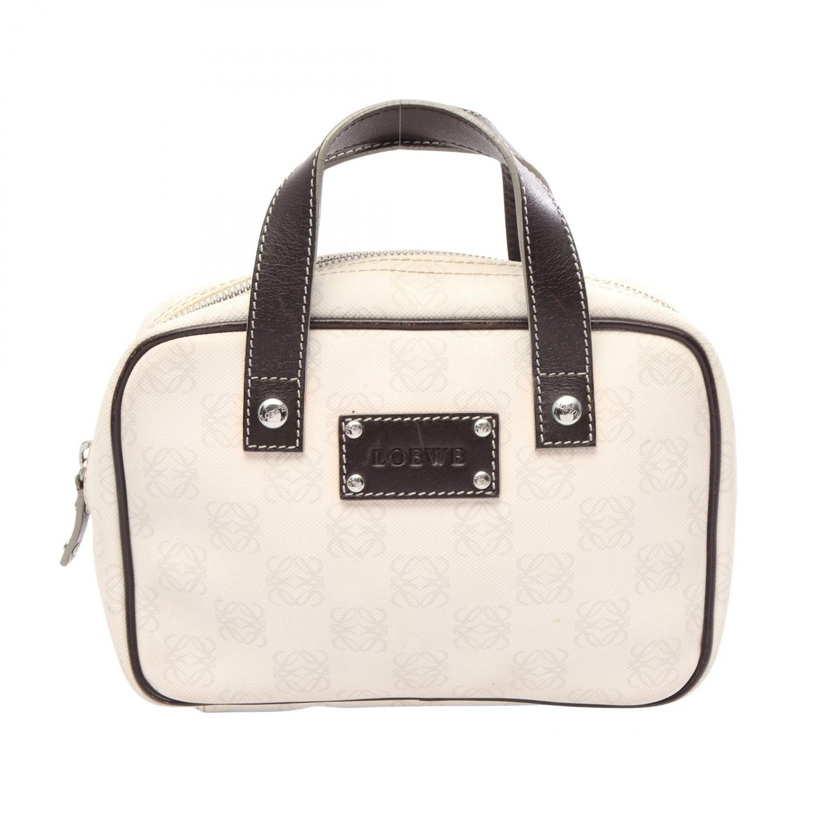 Loewe Handbag Anagram Mini White Dark Brown Canvas Leather Repeat