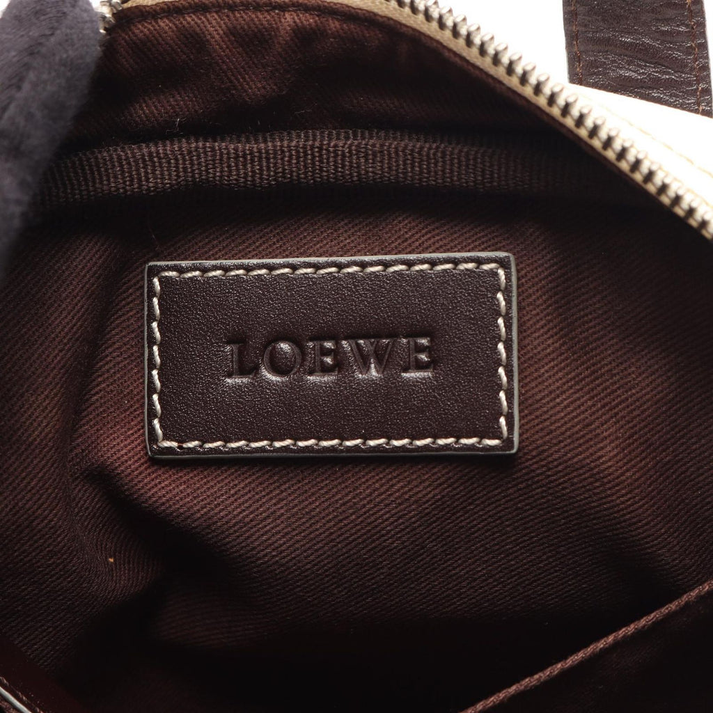 Loewe Handbag Anagram Mini White Dark Brown Canvas Leather Repeat — view 4