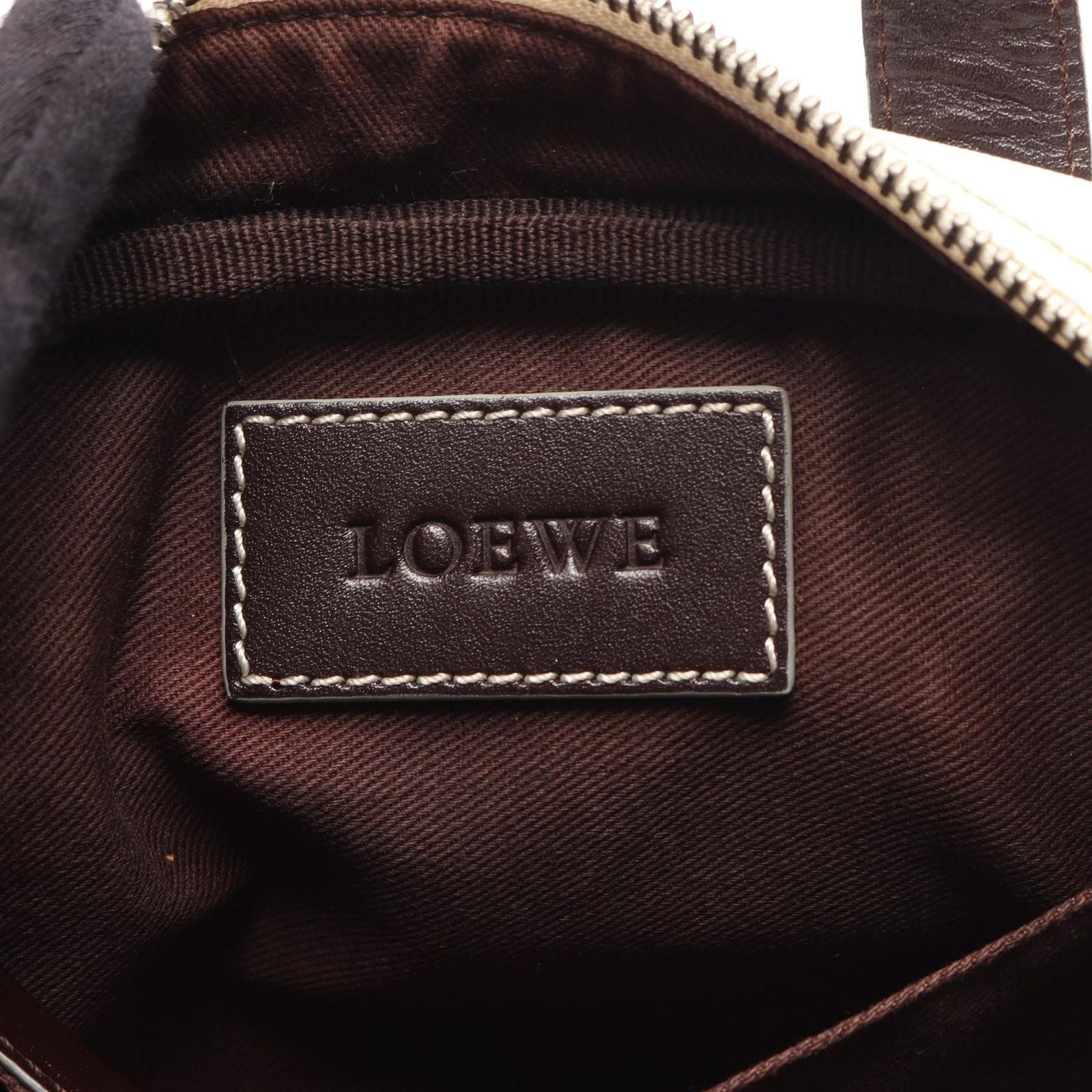 Loewe Handbag Anagram Mini White Dark Brown Canvas Leather Repeat — view 4