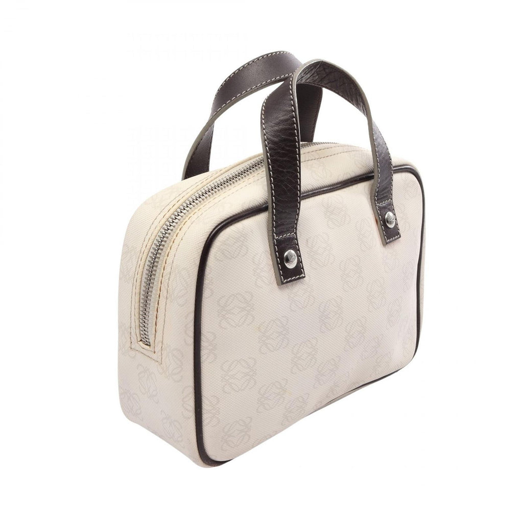 Loewe Handbag Anagram Mini White Dark Brown Canvas Leather Repeat — view 2