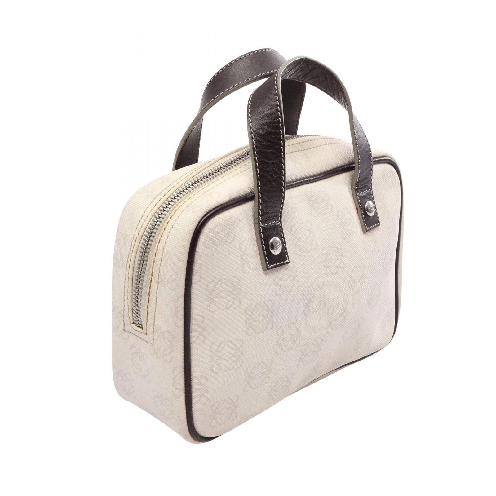 Loewe Handbag Anagram Mini White Dark Brown Canvas Leather Repeat — view 2