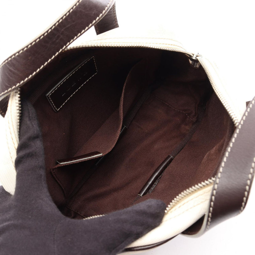 Loewe Handbag Anagram Mini White Dark Brown Canvas Leather Repeat — view 3