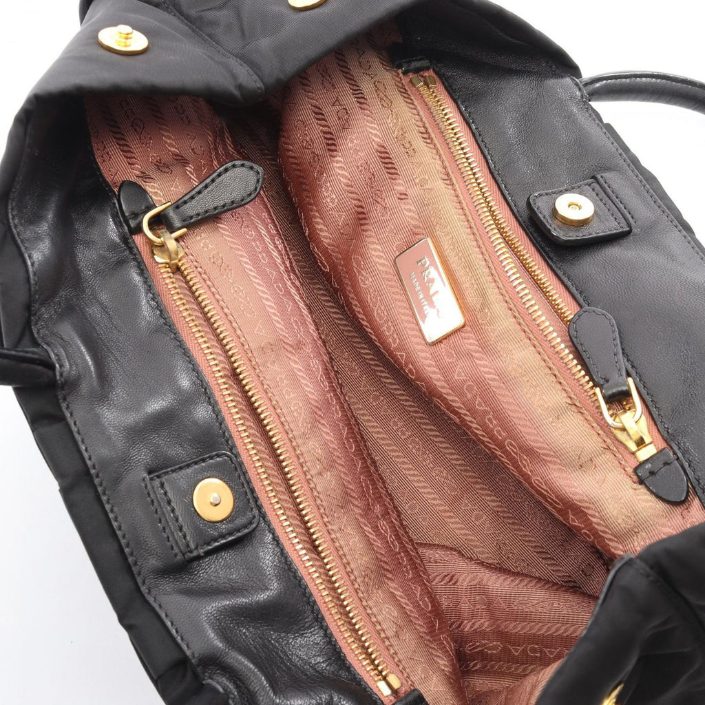 Prada Handbag Tessuto Fiocco Ribbon Black Nylon Leather Tote Bag — view 5