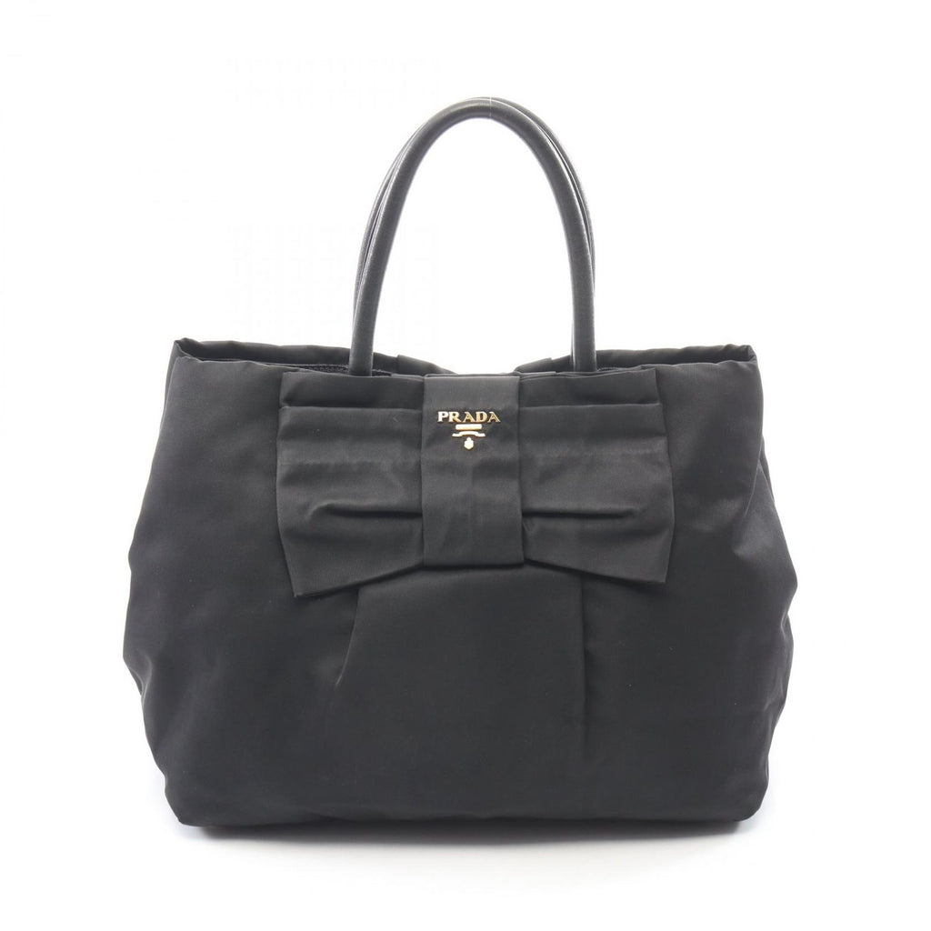 Prada Handbag Tessuto Fiocco Ribbon Black Nylon Leather Tote Bag