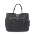 Prada Handbag Tessuto Fiocco Ribbon Black Nylon Leather Tote Bag