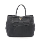 Prada Handbag Tessuto Fiocco Ribbon Black Nylon Leather Tote Bag