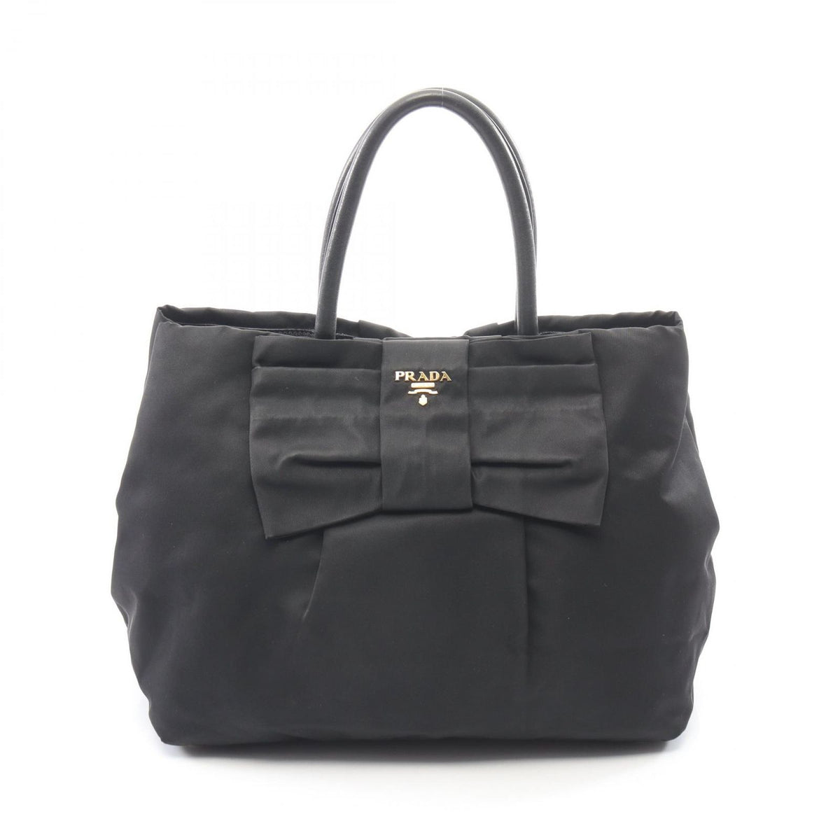 Prada Handbag Tessuto Fiocco Ribbon Black Nylon Leather Tote Bag