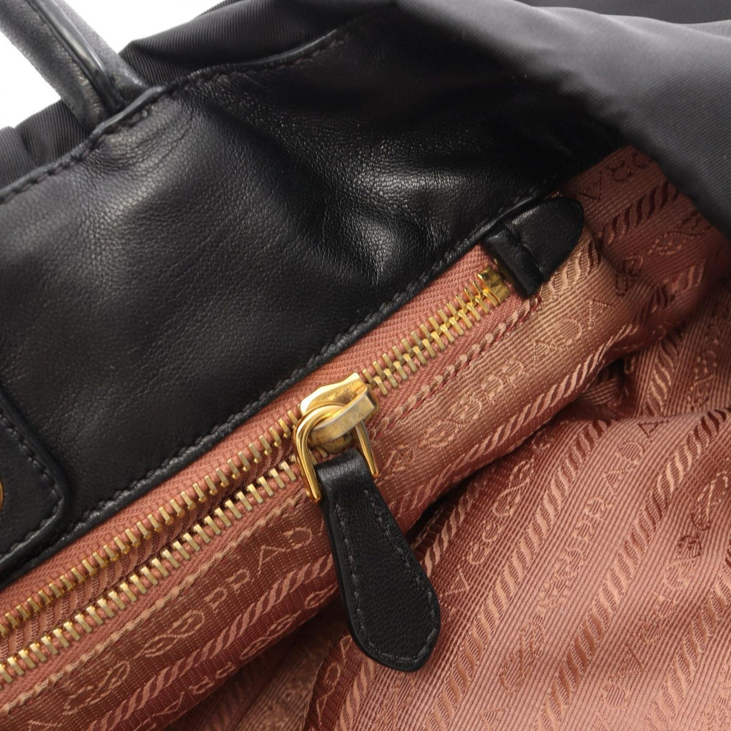 Prada Handbag Tessuto Fiocco Ribbon Black Nylon Leather Tote Bag — view 6