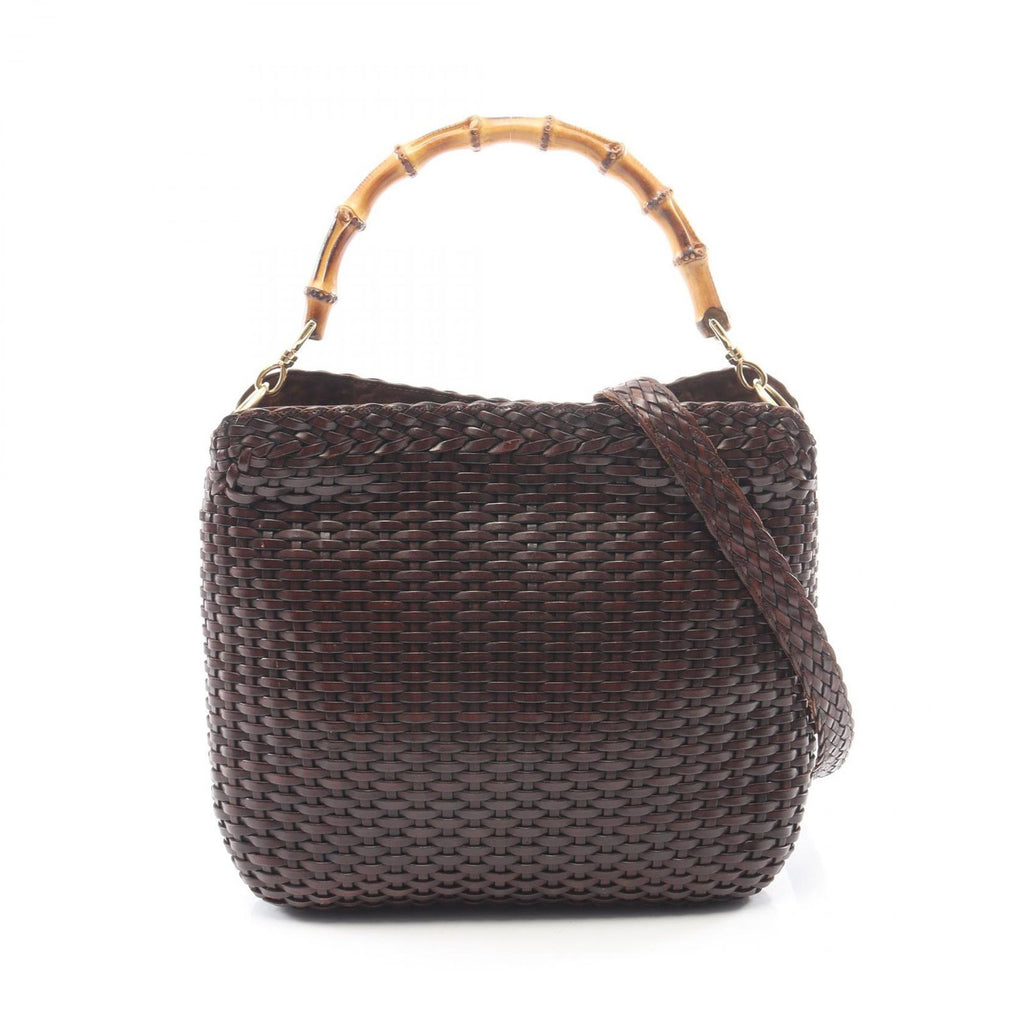 Gucci Handbag Bamboo 2-Way 001 Dark Brown Leather Braided Shoulder Bag