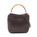Gucci Handbag Bamboo 2-Way 001 Dark Brown Leather Braided Shoulder Bag
