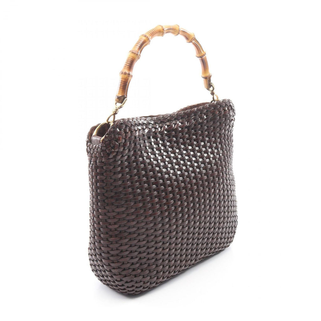 Gucci Handbag Bamboo 2-Way 001 Dark Brown Leather Braided Shoulder Bag — view 2