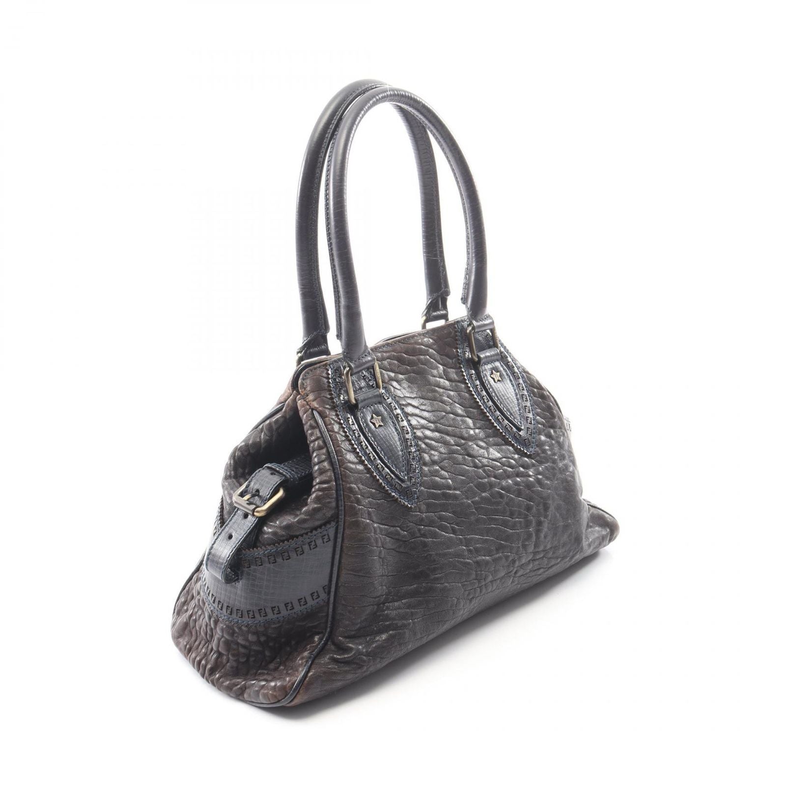 Fendi Handbag Etnico Dark Brown Navy Leather — view 2
