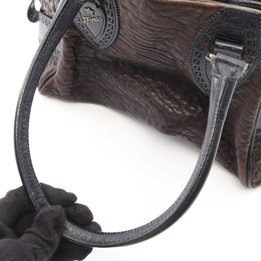 Fendi Handbag Etnico Dark Brown Navy Leather — view 6