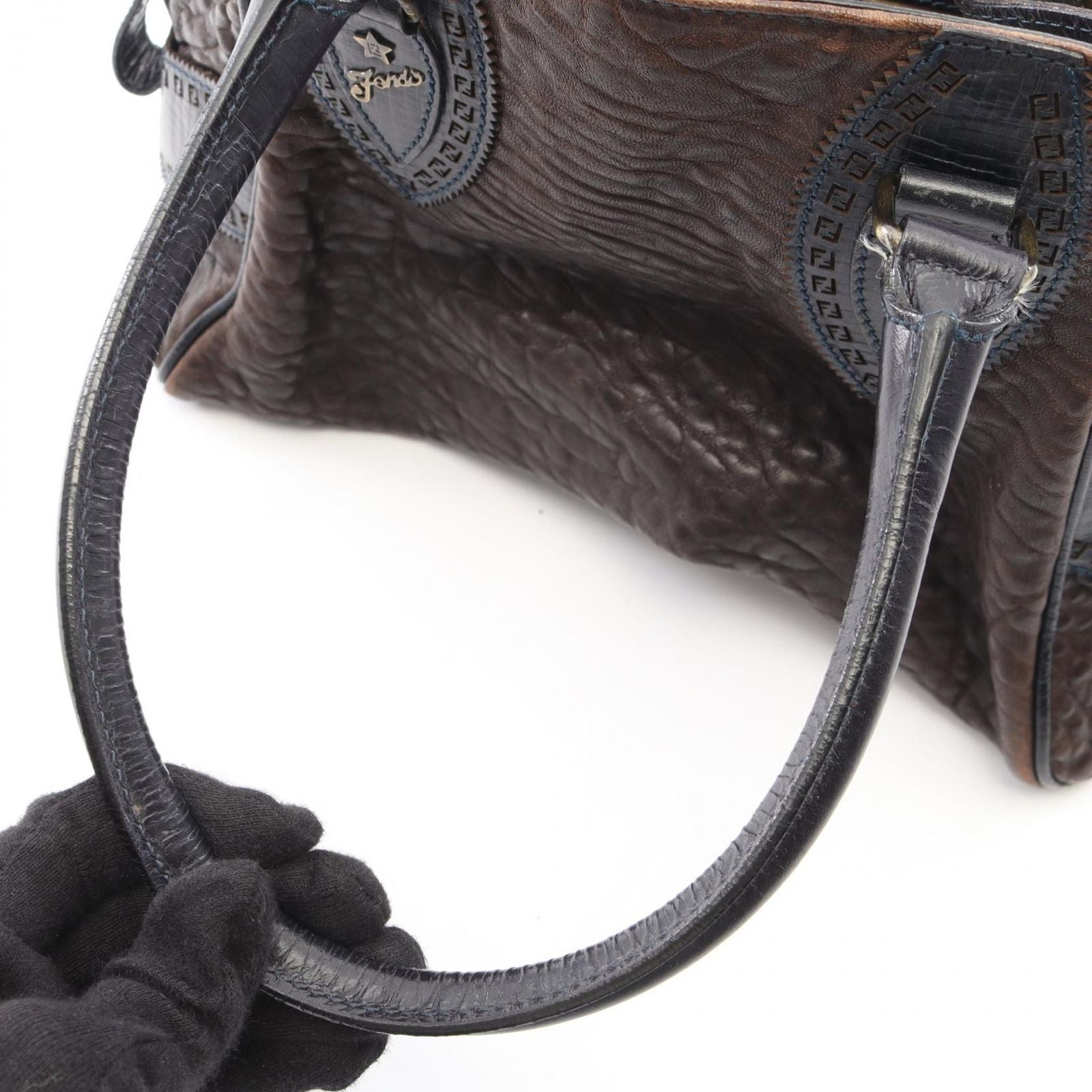 Fendi Handbag Etnico Dark Brown Navy Leather — view 6