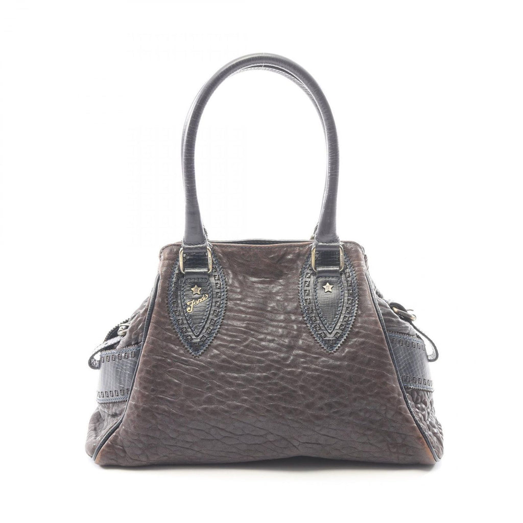 Fendi Handbag Etnico Dark Brown Navy Leather