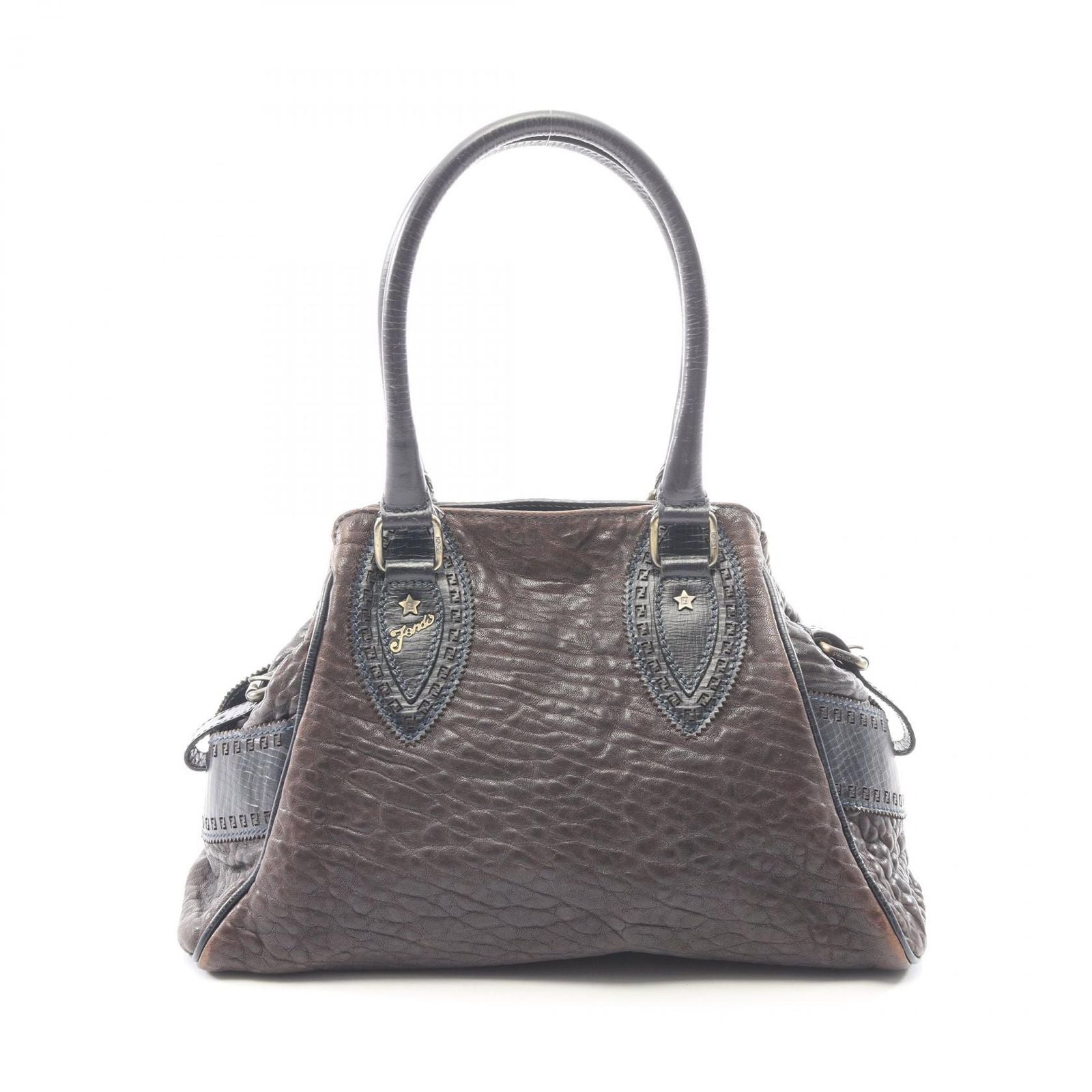 Fendi Handbag Etnico Dark Brown Navy Leather