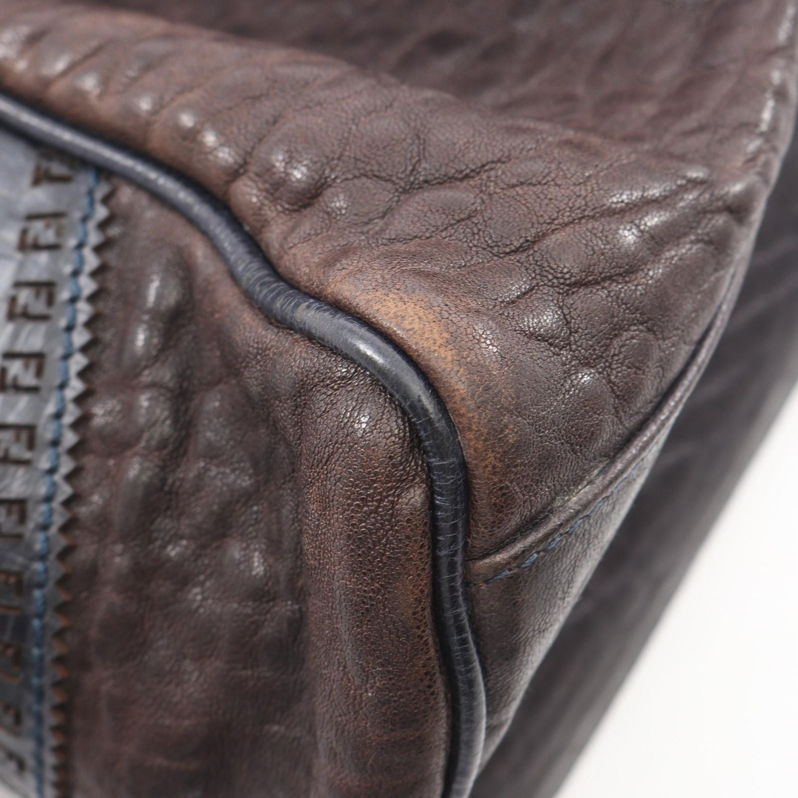 Fendi Handbag Etnico Dark Brown Navy Leather — view 5