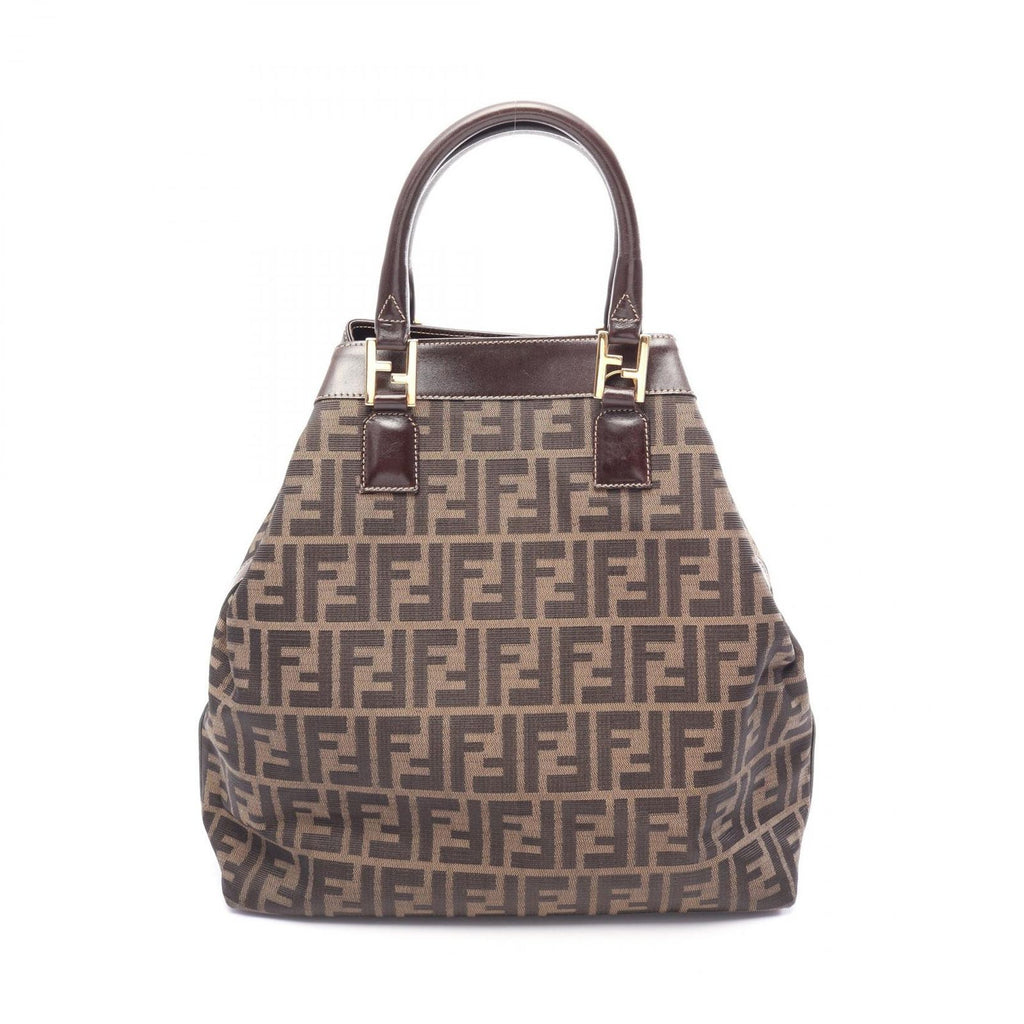 Fendi Tote Bag Zucca Black Brown Canvas Leather