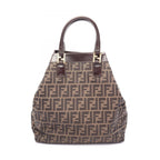 Fendi Tote Bag Zucca Black Brown Canvas Leather
