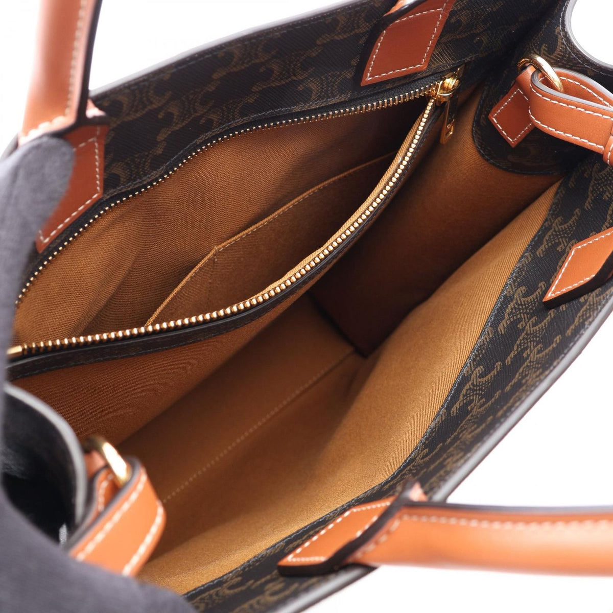 Celine Tote Bag Small Vertical Cover Triomphe 2-Way Black Brown Canvas Leather — view 3