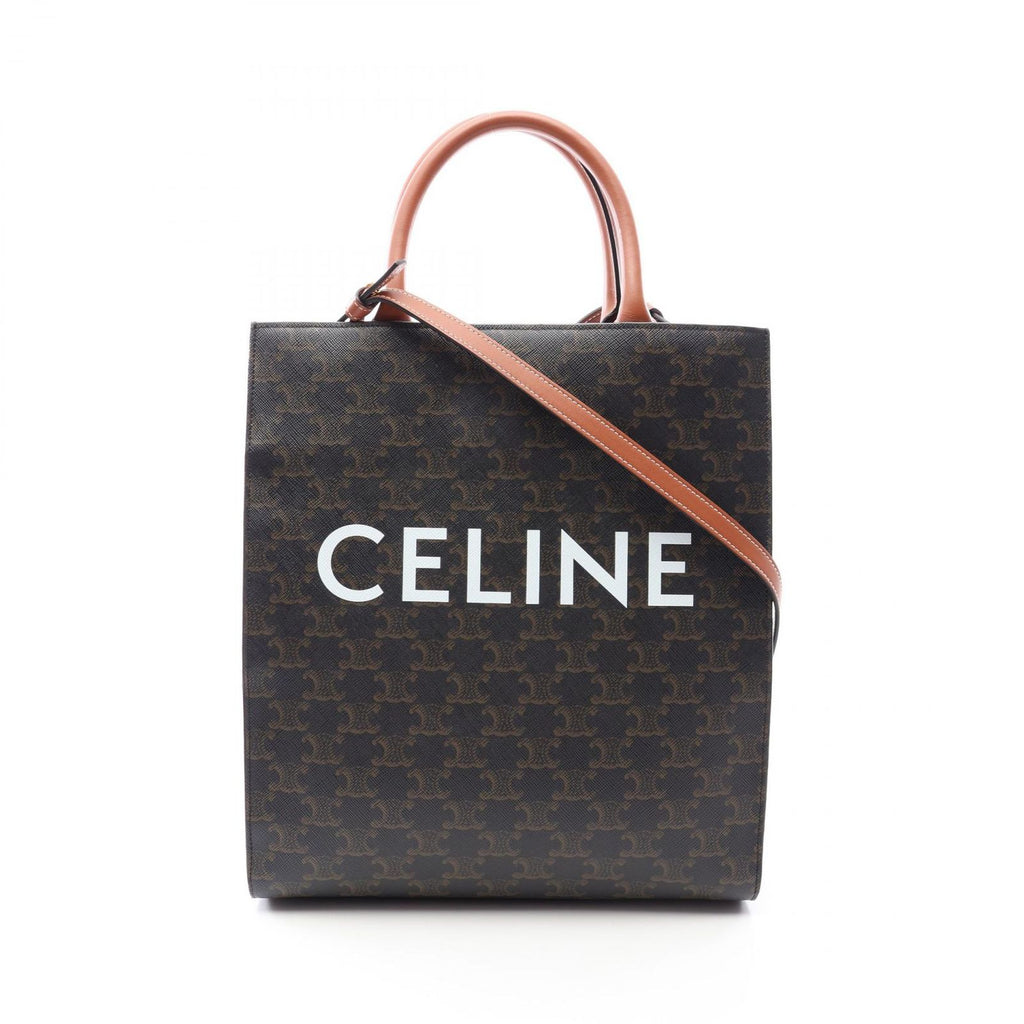 Celine Tote Bag Small Vertical Cover Triomphe 2-Way Black Brown Canvas Leather