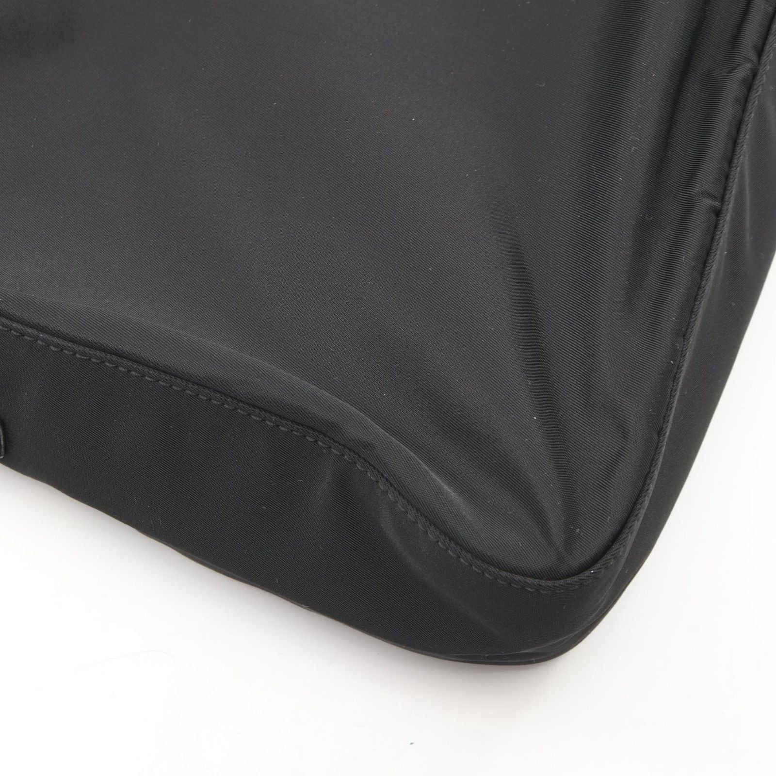 Prada Shoulder Bag Tessuto Bacheli Black Nylon Leather Triangle Logo Chain — view 7