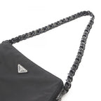 Prada Shoulder Bag Tessuto Bacheli Black Nylon Leather Triangle Logo Chain — view 8