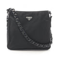 Prada Shoulder Bag Tessuto Bacheli Black Nylon Leather Triangle Logo Chain