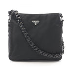 Prada Shoulder Bag Tessuto Bacheli Black Nylon Leather Triangle Logo Chain