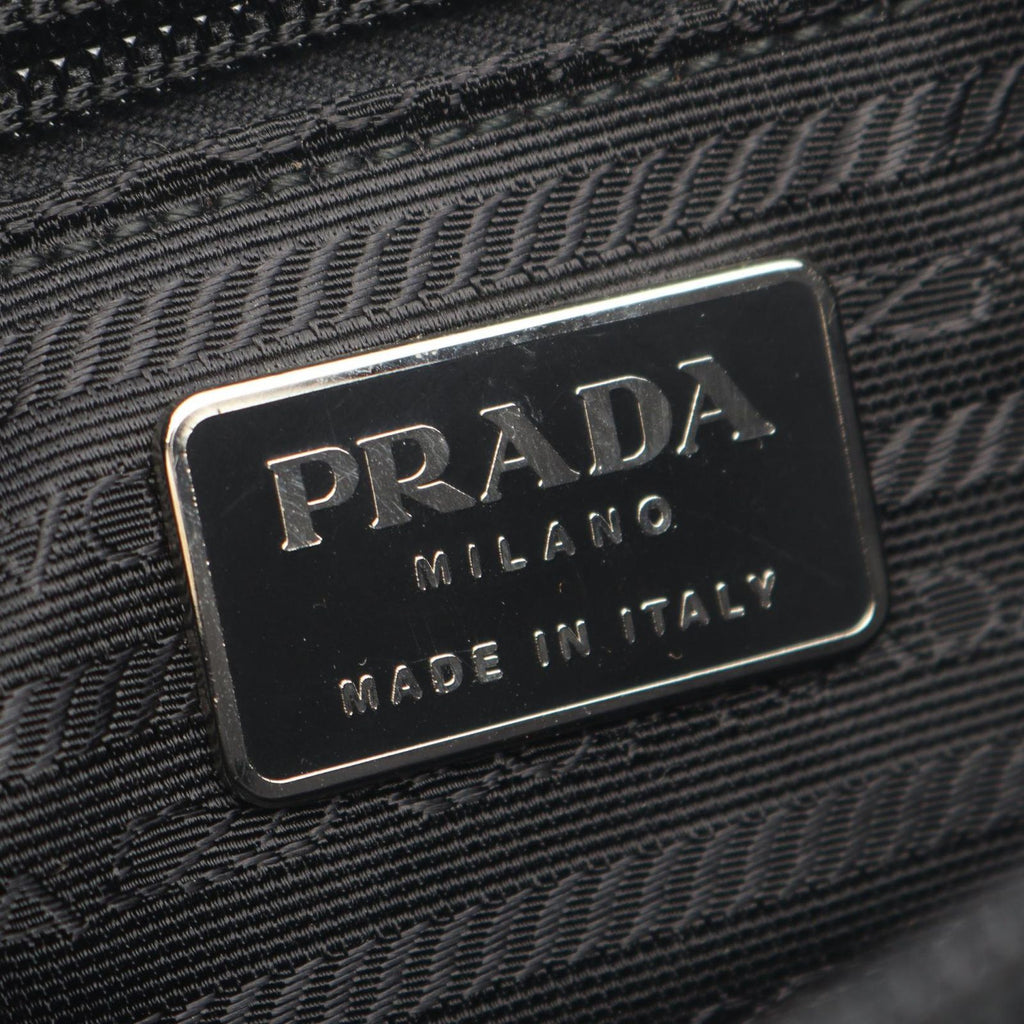Prada Shoulder Bag Tessuto Bacheli Black Nylon Leather Triangle Logo Chain — view 4