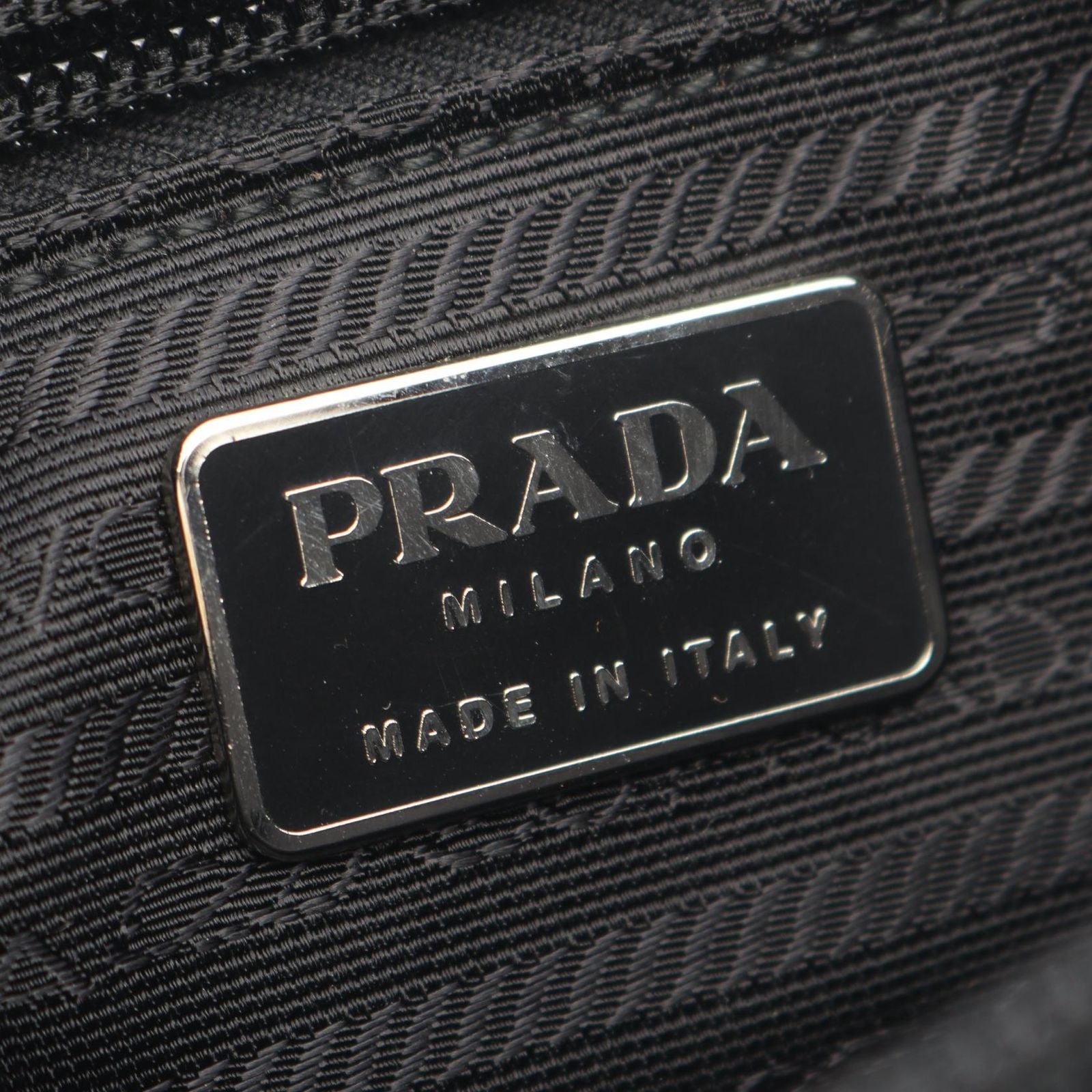 Prada Shoulder Bag Tessuto Bacheli Black Nylon Leather Triangle Logo Chain — view 4