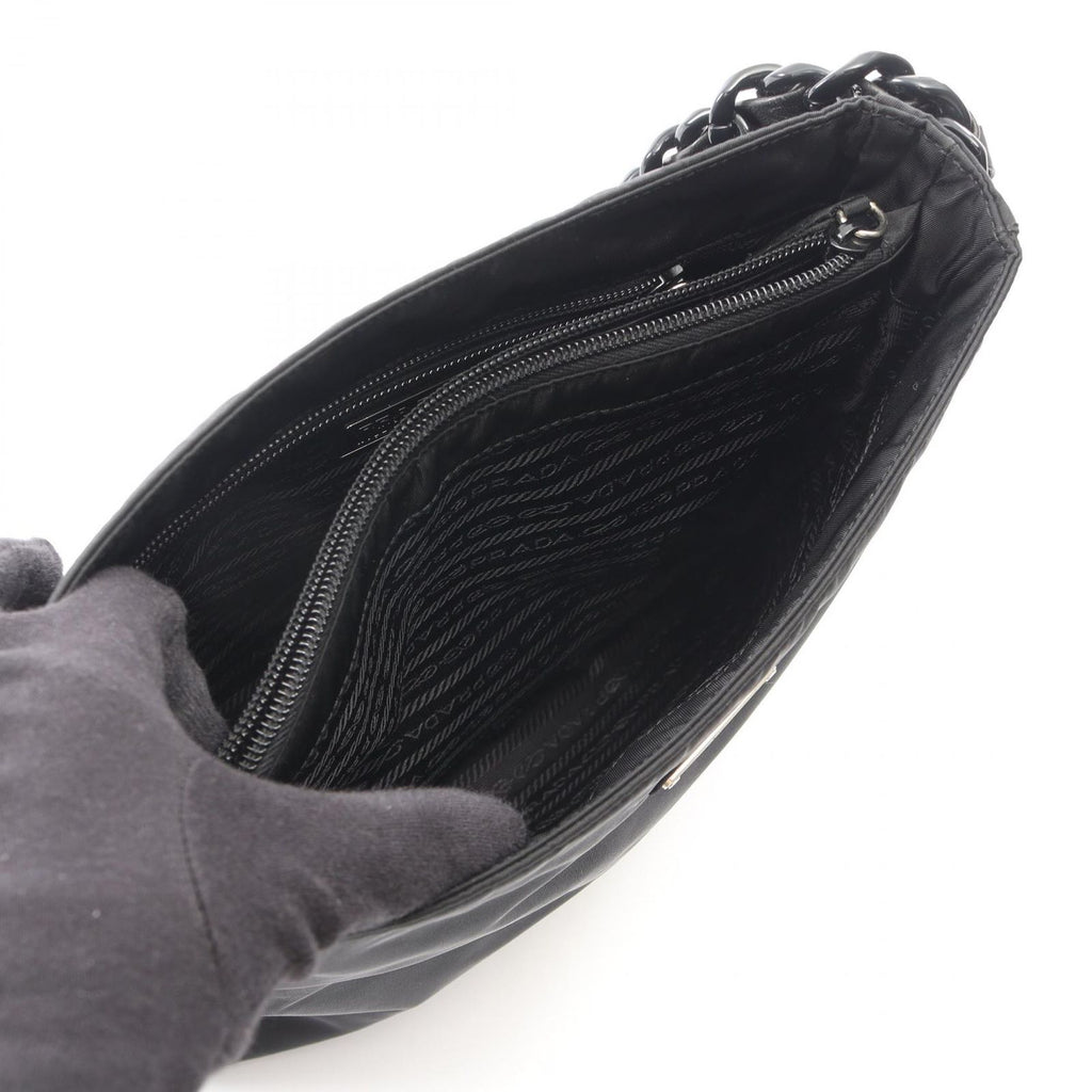 Prada Shoulder Bag Tessuto Bacheli Black Nylon Leather Triangle Logo Chain — view 3