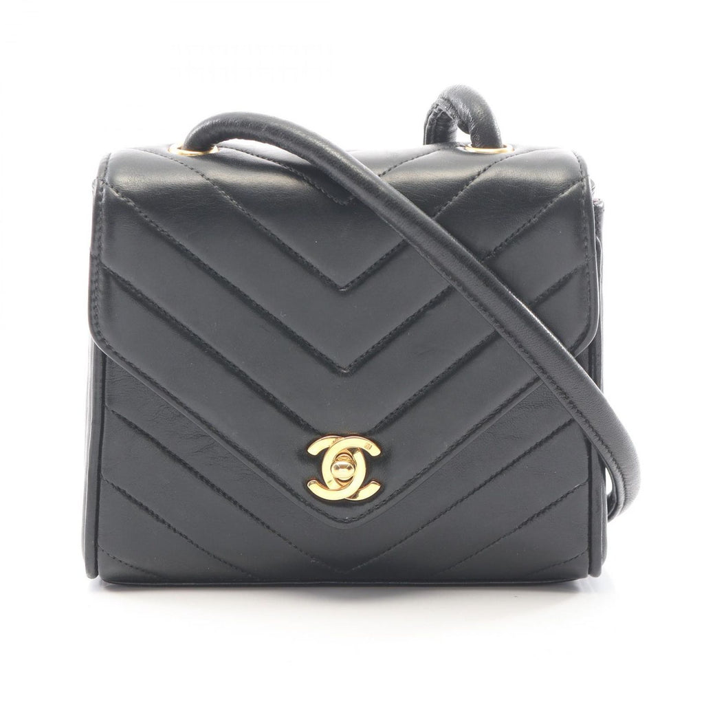 Chanel Shoulder Bag Stitch Black Lambskin Chevron Mini