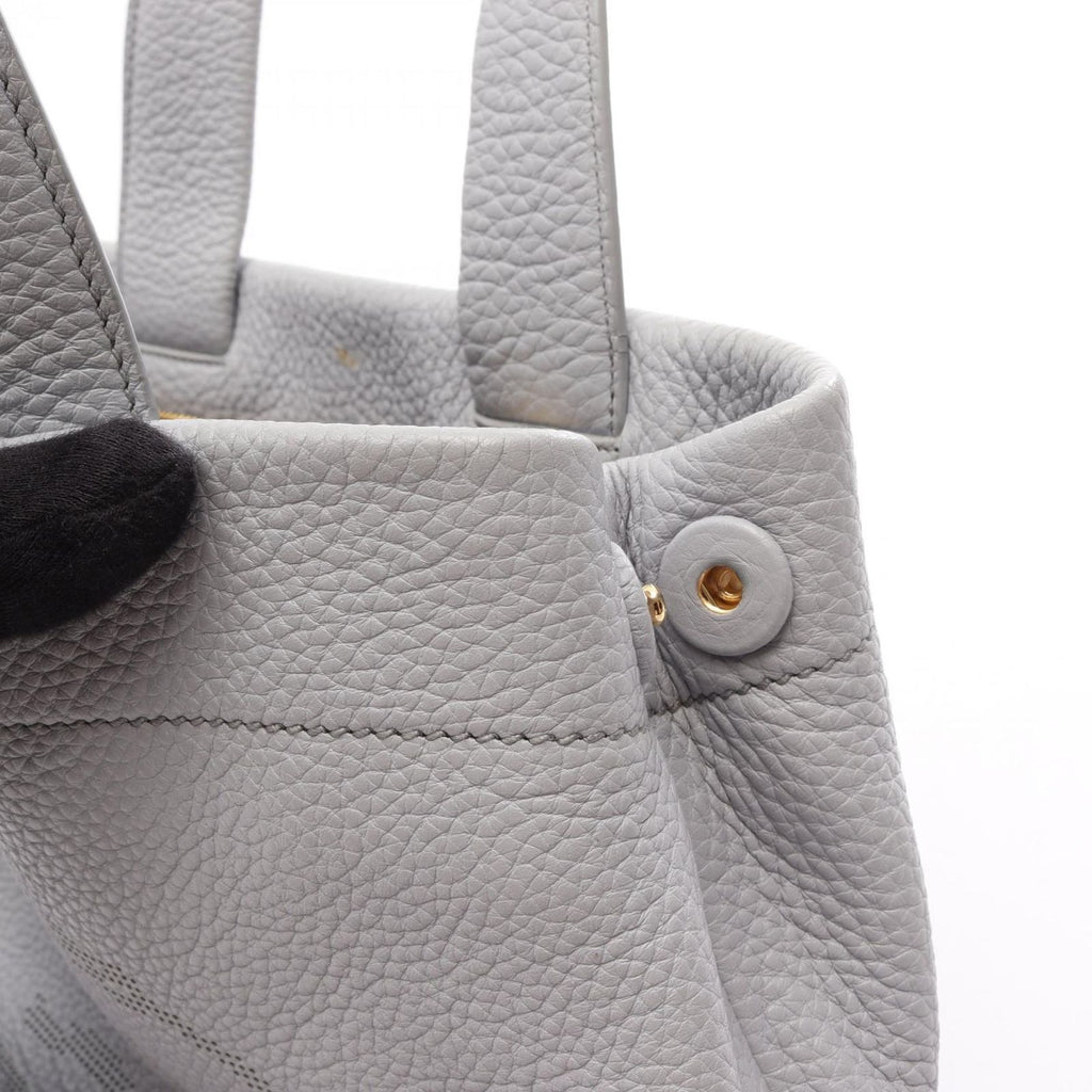 Prada Tote Vitello Daino Blue Gray Leather Perforated Logo Handbag — view 8