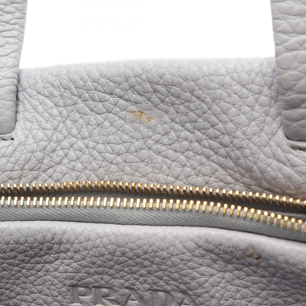 Prada Tote Vitello Daino Blue Gray Leather Perforated Logo Handbag — view 6