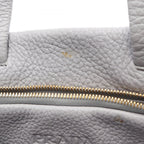 Prada Tote Vitello Daino Blue Gray Leather Perforated Logo Handbag — view 6